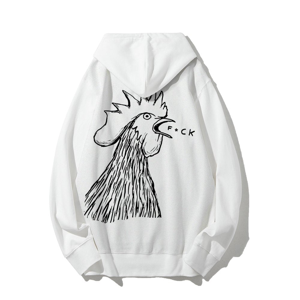 Funny Chicken  Printed Back Cotton Hoodie