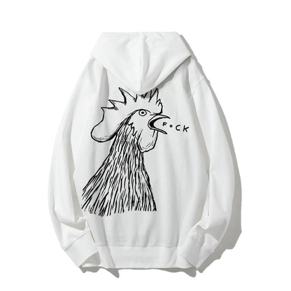 Funny Chicken  Printed Back Cotton Hoodie