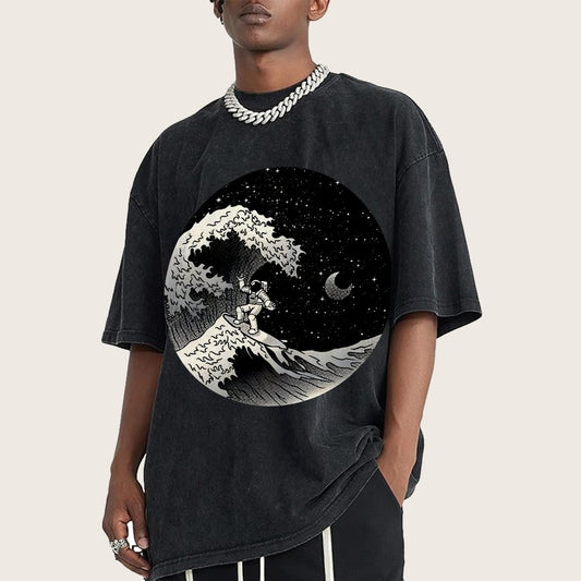 Astronaut Surfing Kanagawa Wave Vintage Distressed T-shirt