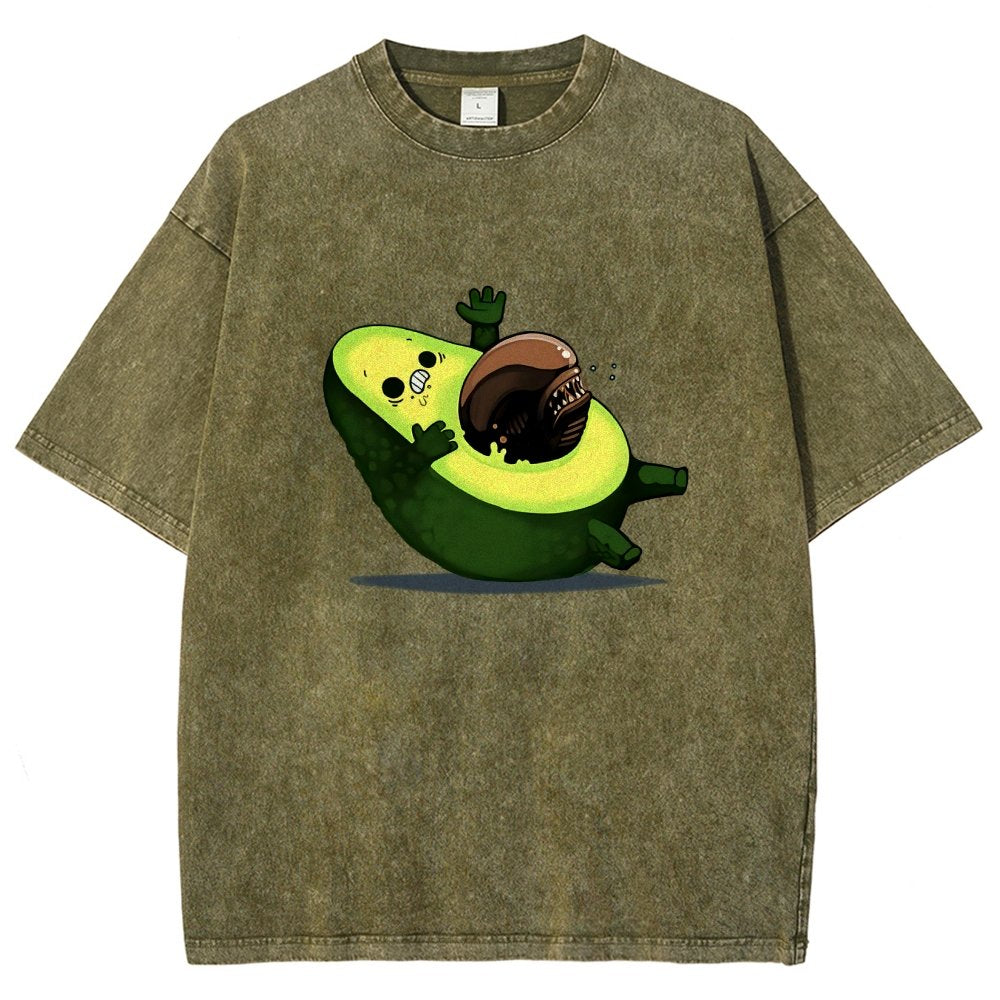 Quirky Alien Avocado Vintage Distressed T-shirt