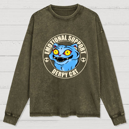 Emotional Support Cat Washed Long Sleeve Tee