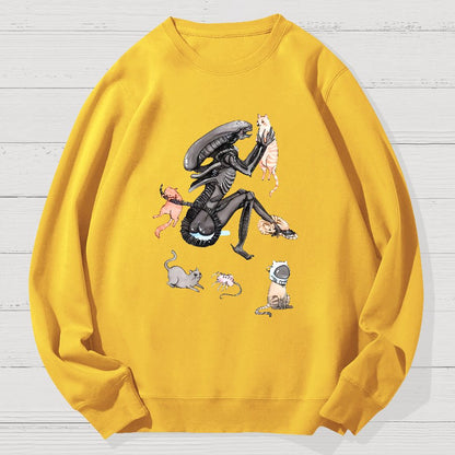 Funny Alien And Cat Geek Cotton Sweatshirt