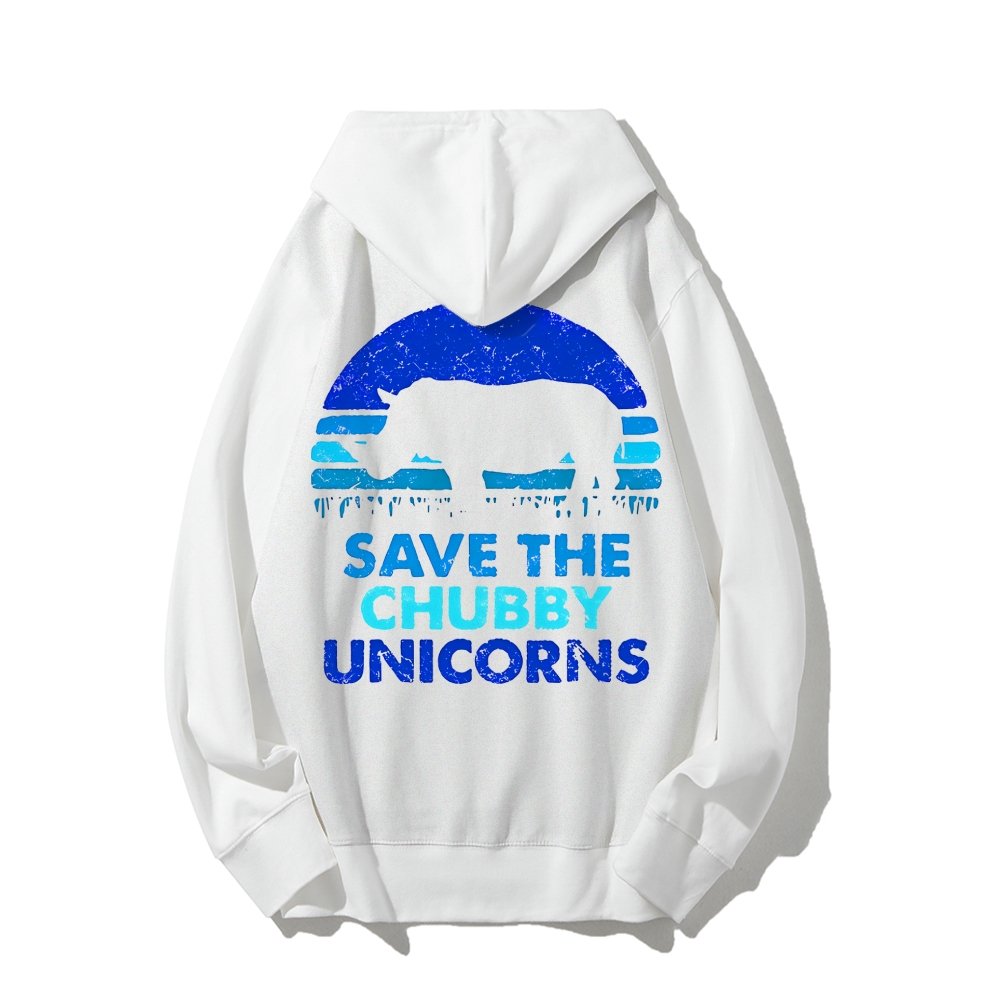Save The Chubby Unicorns  Printed Back Unisex Cotton Hoodie