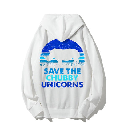 Save The Chubby Unicorns  Printed Back Unisex Cotton Hoodie