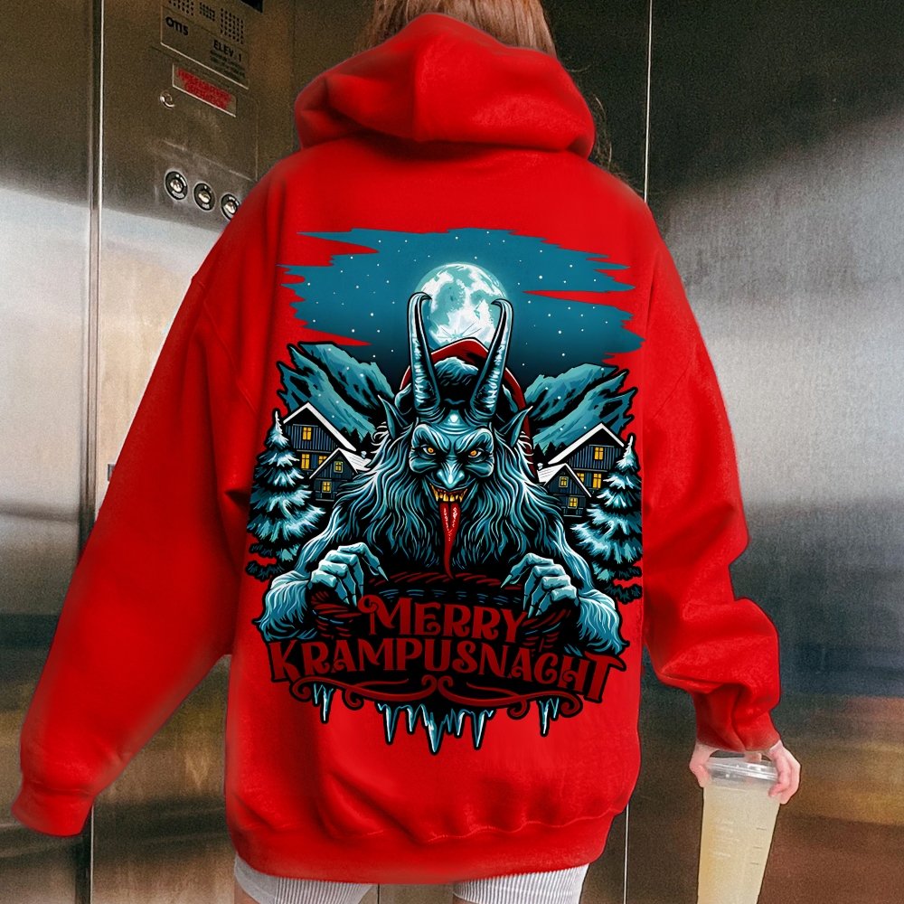 Merry Krampusnacht Christmas Geek Printed Back Cotton Hoodie