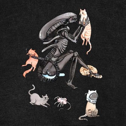 Funny Alien And Cat Vintage Distressed Hoodie