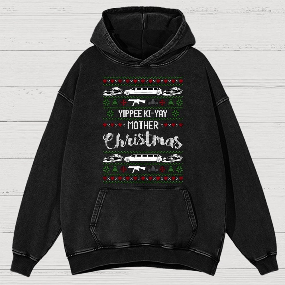 Yippee Ki-Yay Mother Christmas Ugly Vintage Distressed Hoodie