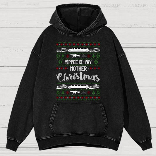 Yippee Ki-Yay Mother Christmas Ugly Vintage Distressed Hoodie