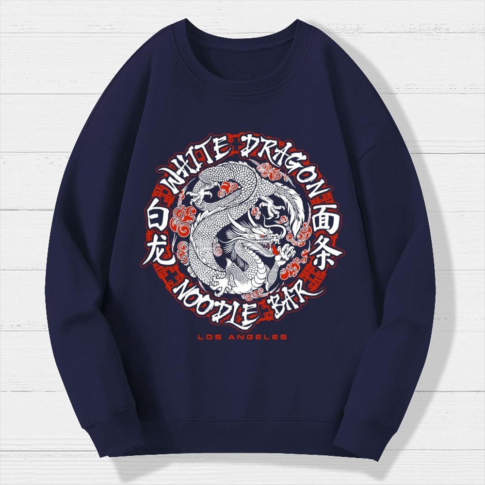 White Dragon Noodle Bar Oversized Geek Cotton Sweatshirt