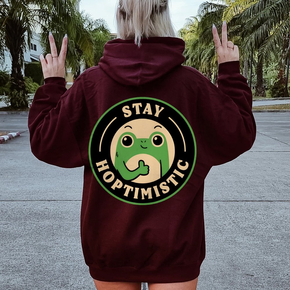 Stay Hoptimistic Printed Back Unisex Cotton Hoodie