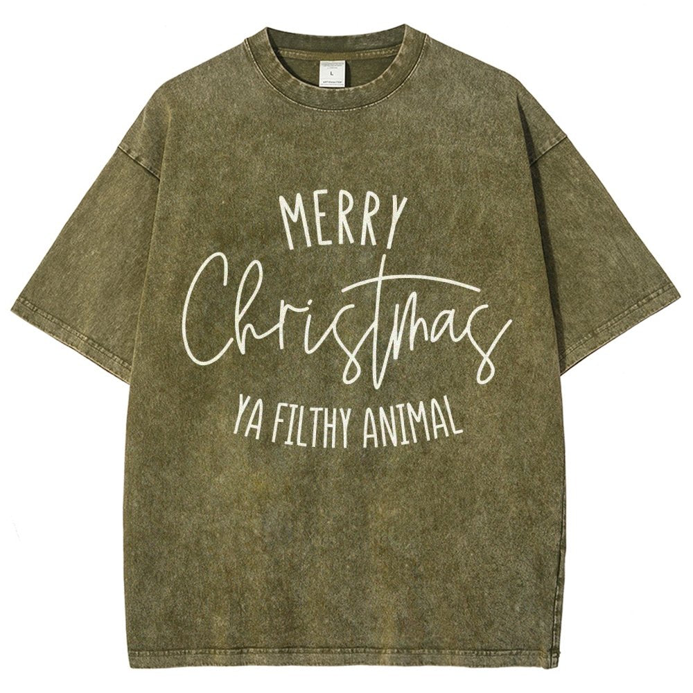 Merry Christmas Ya Filthy Animal Vintage Distressed T-shirt