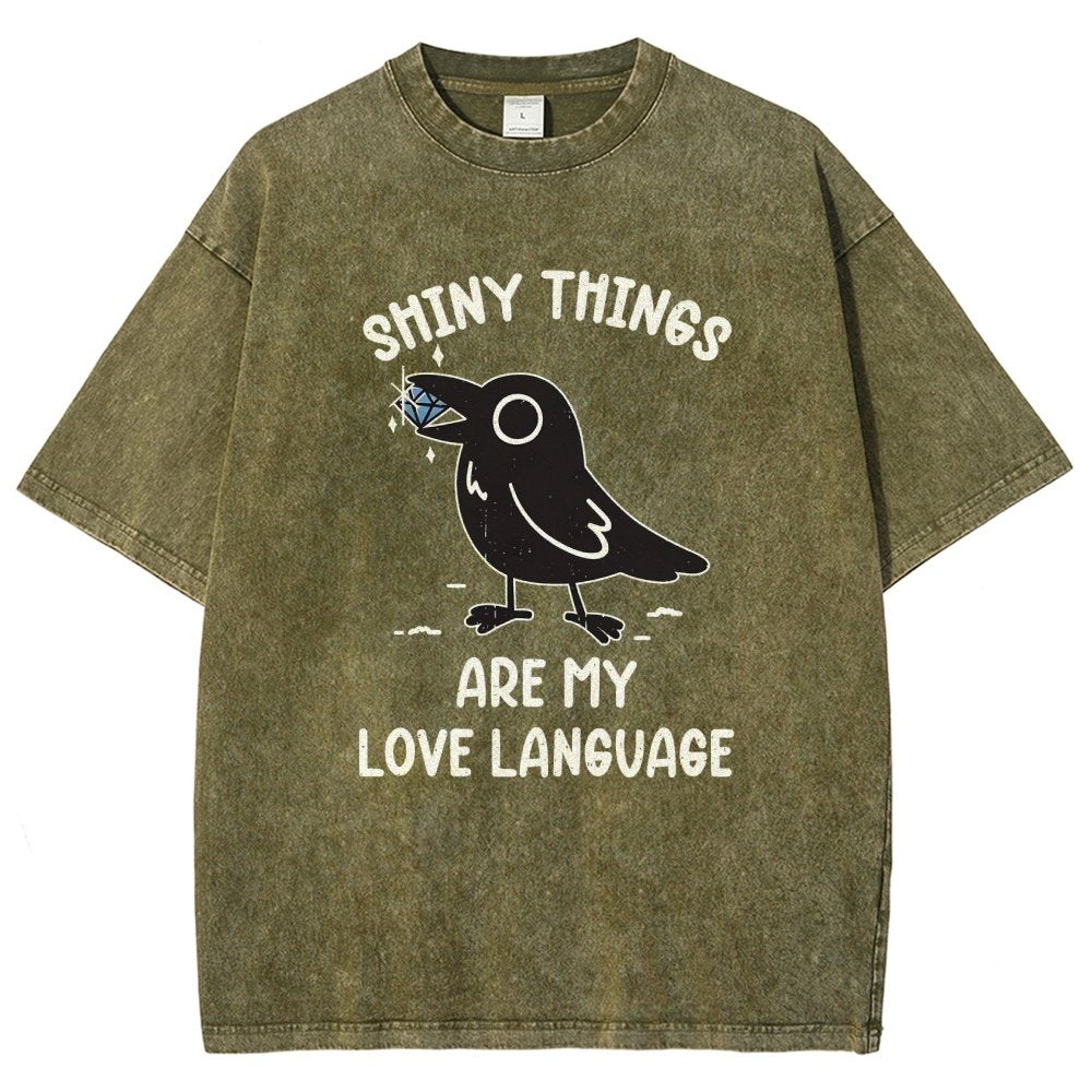 Crow Love Shiny Vintage Distressed T-shirt