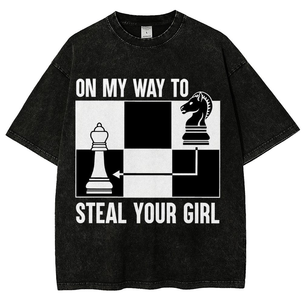 Chess Game On My Way To Steal Your Girl Vintage Distressed T-shirt