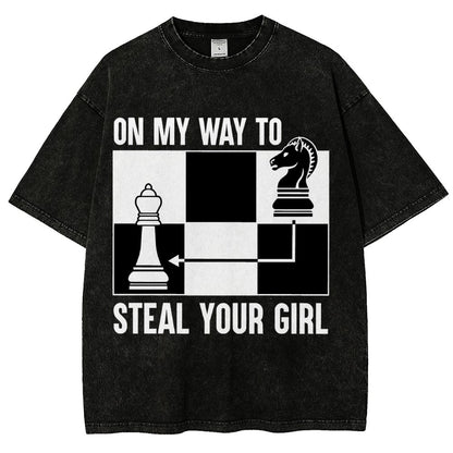 Chess Game On My Way To Steal Your Girl Vintage Distressed T-shirt