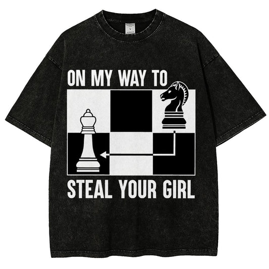 Chess Game On My Way To Steal Your Girl Vintage Distressed T-shirt