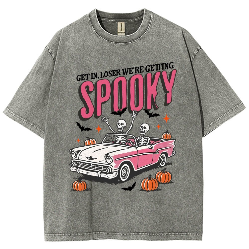 Get In Loser We're Getting Spooky Halloween Vintage Distressed T-shirt