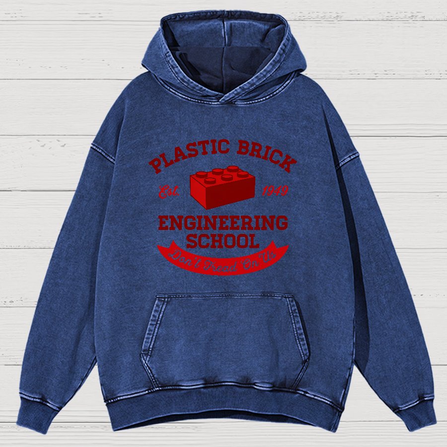 Plastic Brick Engineering School Vintage Distressed Hoodie