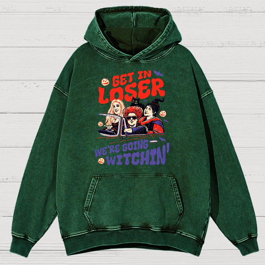 Retro Halloween Shirt - Get In Loser We're Going Witchin Vintage Distressed Hoodie