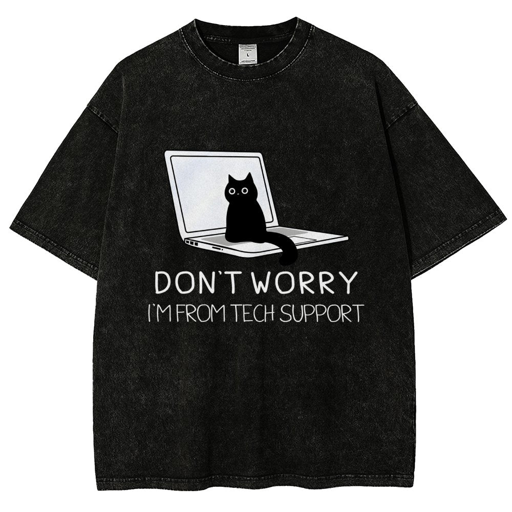 Funny Cat Tech Support  Vintage Distressed T-shirt