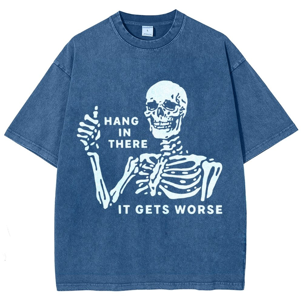 Hang In There Skeleton Vintage Distressed T-shirt
