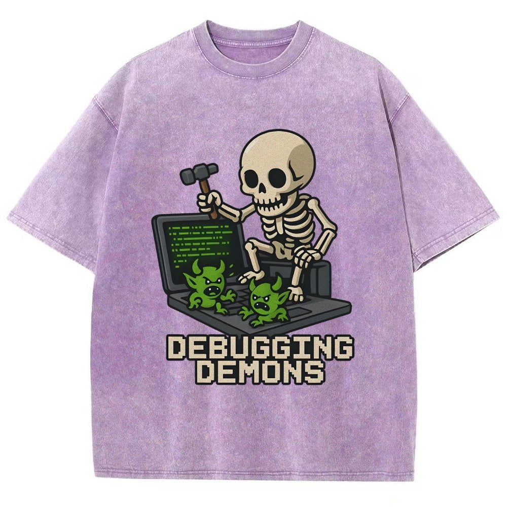 Debugging Demons Funny Programmer Vintage Distressed T-shirt