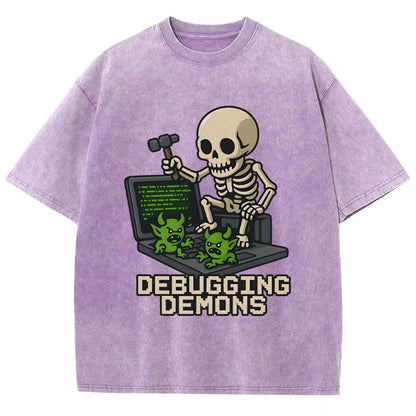 Debugging Demons Funny Programmer Vintage Distressed T-shirt