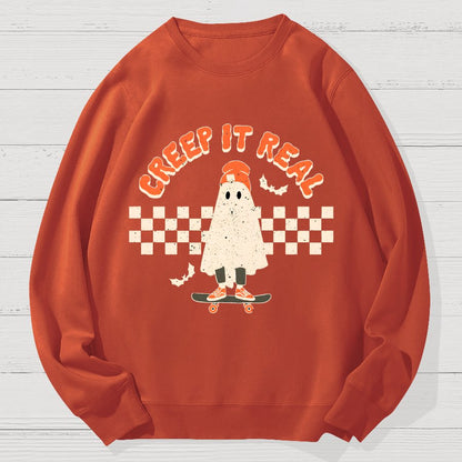 Creep it Real Vintage Ghost Halloween Geek Cotton Sweatshirt