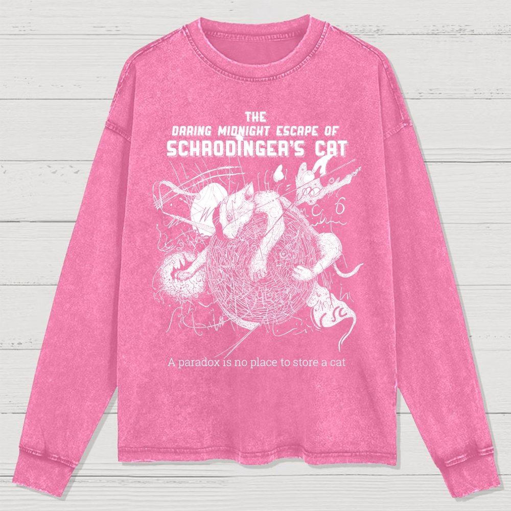 The Daring Midnight Escape of Schrödinger's Cat Washed Long Sleeve Tee
