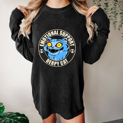 Emotional Support Cat Washed Long Sleeve Tee