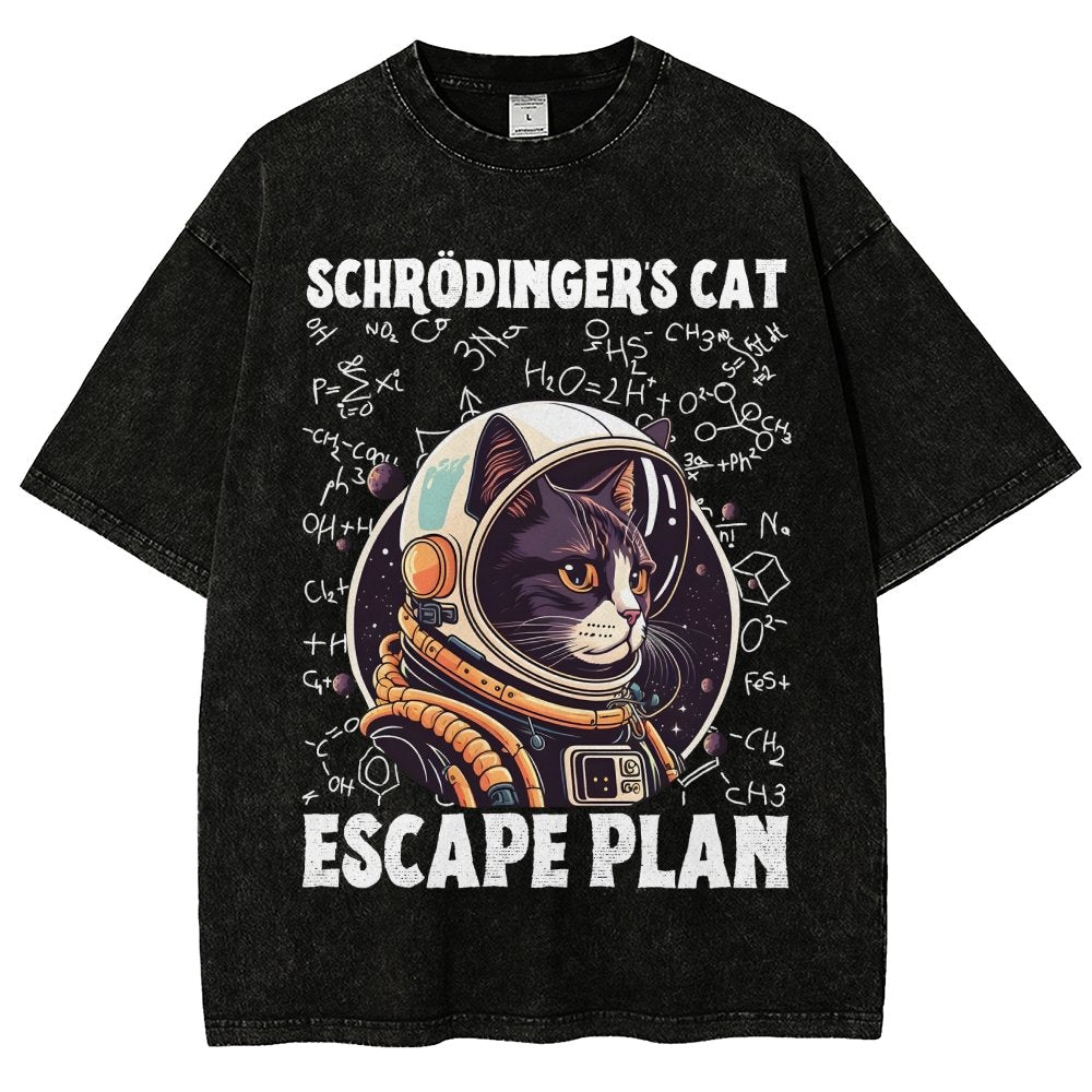 Funny Schrödinger's Cat Escape Plan Science Vintage Distressed T-shirt