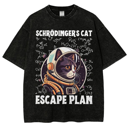 Funny Schrödinger's Cat Escape Plan Science Vintage Distressed T-shirt