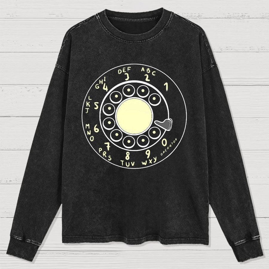 Rotary Dial Vintage Funny Nerd Washed Long Sleeve Tee