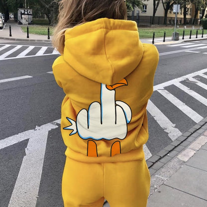 Rude Seagull Design Funny Printed Back Cotton Hoodie