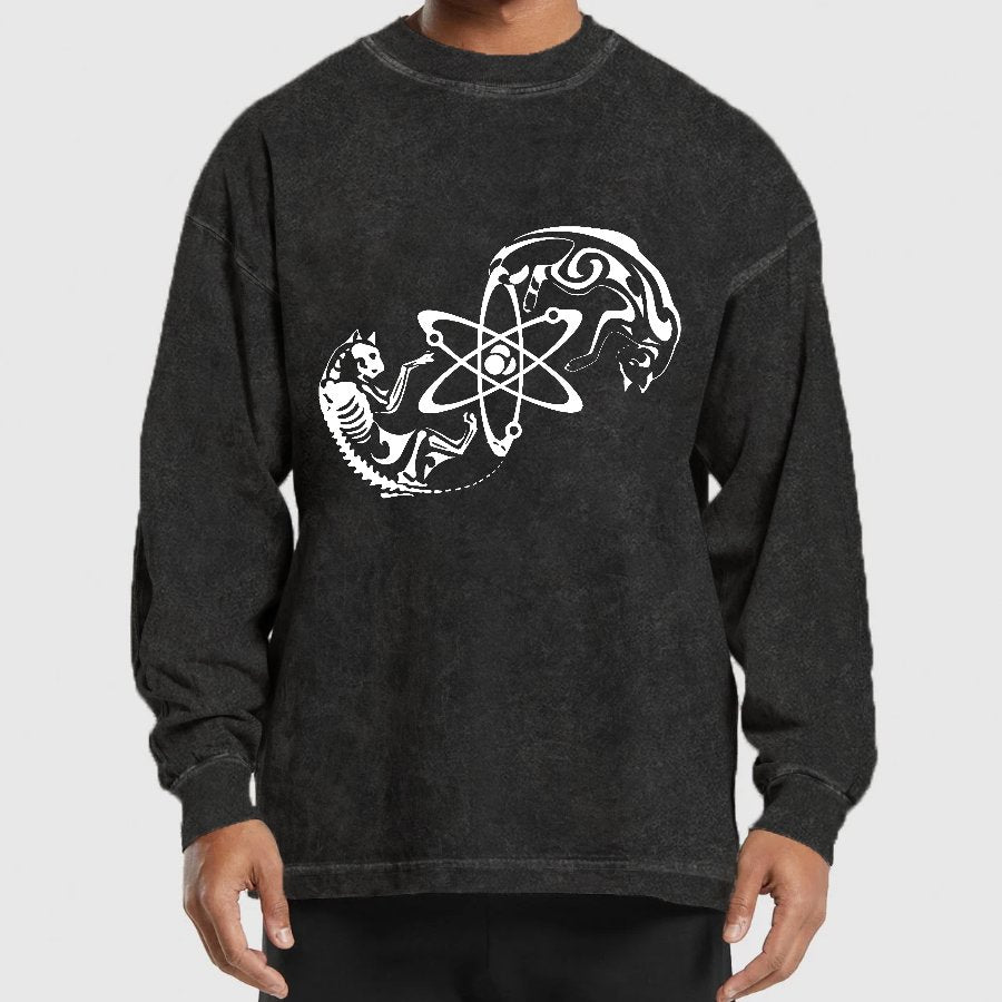 Science Cat Geek Washed Long Sleeve Tee