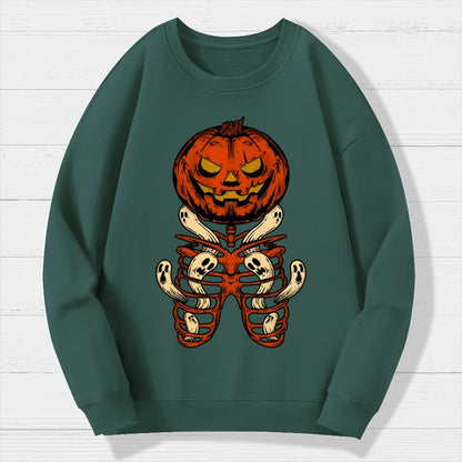 Vintage Halloween Pumpkin Skeleton Ghost Geek Cotton Sweatshirt