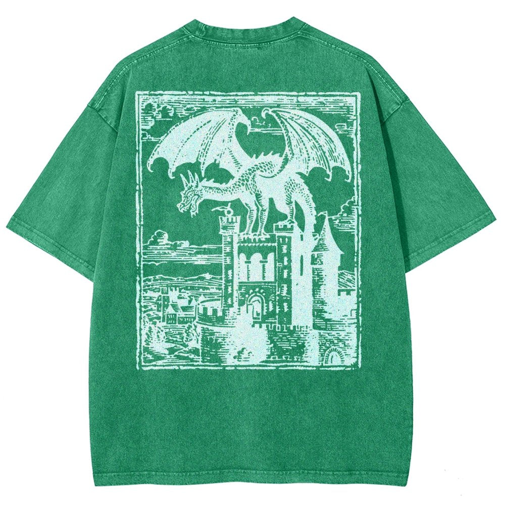 Dragon Vintage Dark Art Graphic Washed T-Shirt