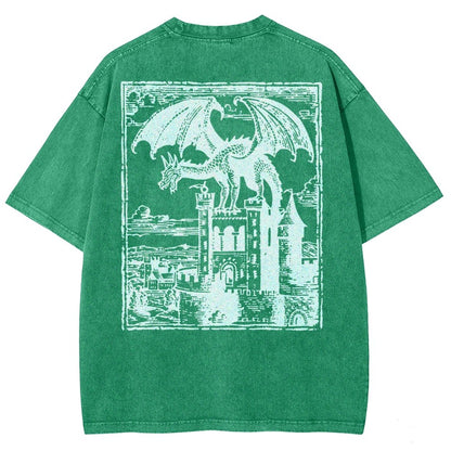 Dragon Vintage Dark Art Graphic Washed T-Shirt