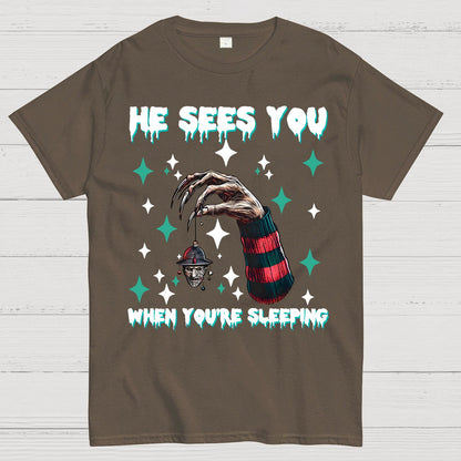 Horror Christmas He Sees You When You Are Sleeping Geek T-Shirt