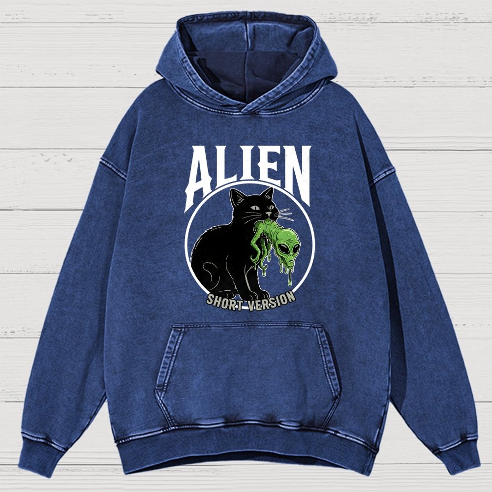 Black Cat Eating Alien Vintage Distressed Hoodie