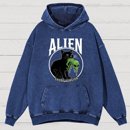 Black Cat Eating Alien Vintage Distressed Hoodie