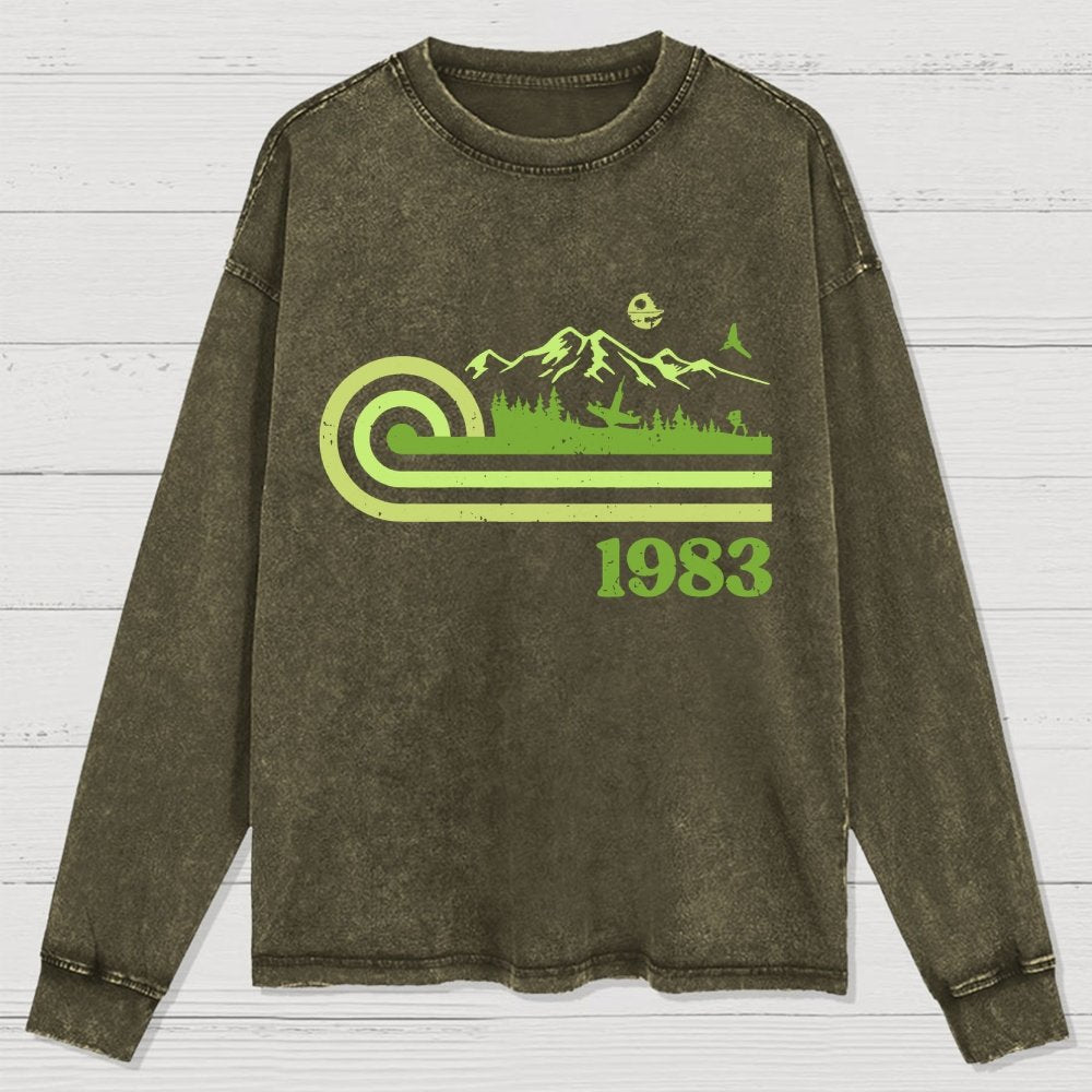 Retro Vintage Mysterious Forest Washed Long Sleeve Tee