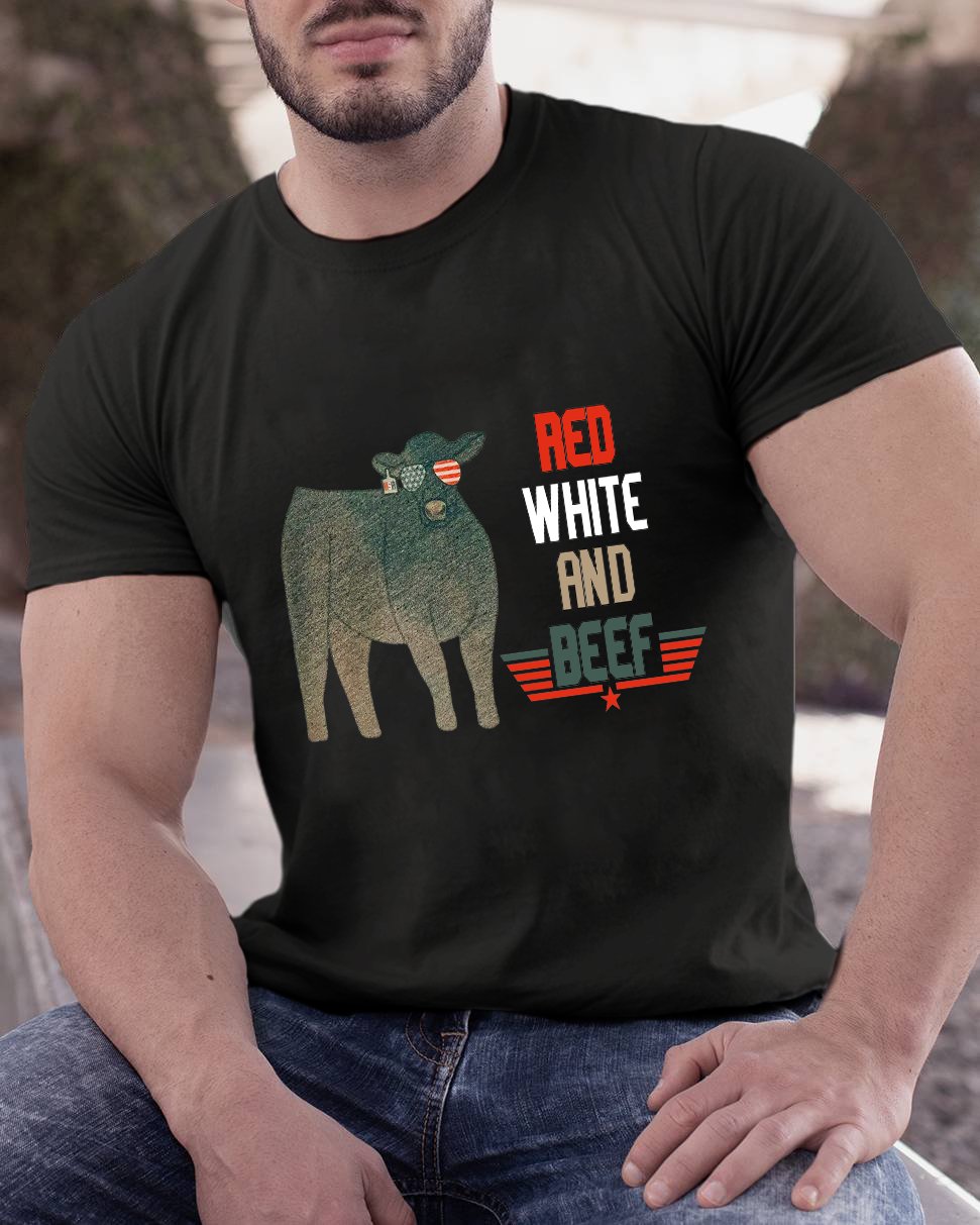 Red White And Beef Cattle Independence Day Geeky T-Shirt