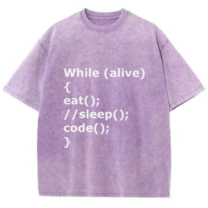 While Alive Eat No Sleep Code Vintage Distressed T-shirt