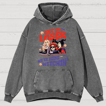 Retro Halloween Shirt - Get In Loser We're Going Witchin Vintage Distressed Hoodie