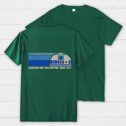 Providing Sarcasm and Tech Support Since 1977  Back Printing Geek T-Shirt