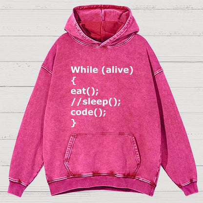 While Alive Eat No Sleep Code Vintage Distressed Hoodie