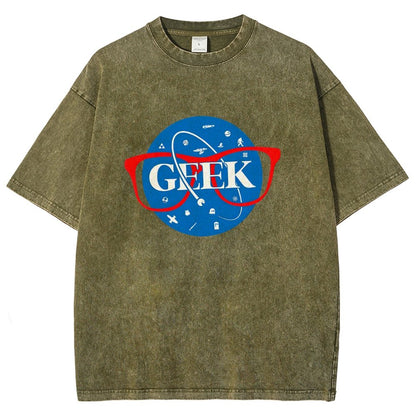 GEEK Space Patch Vintage Distressed T-shirt