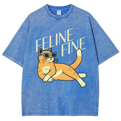 Feline Fine Vintage Distressed T-shirt