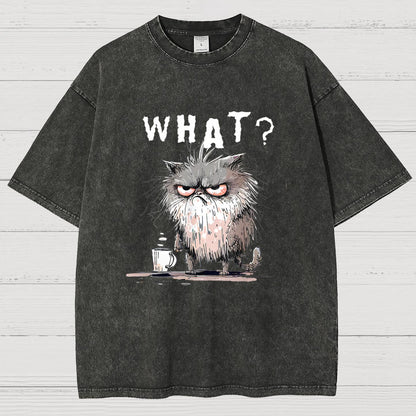 Bad Temper Feline With Coffee Grumpily Catty Funny Vintage Distressed T-shirt