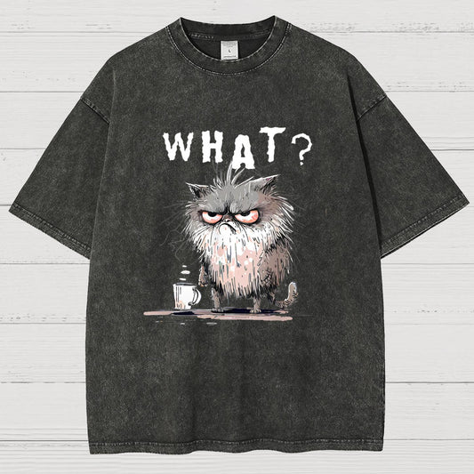Bad Temper Feline With Coffee Grumpily Catty Funny Vintage Distressed T-shirt